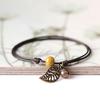 Ceramic Beaded Bracelet Bangle Rope Chain Vintage Leaf Pendant Couple Jewelry