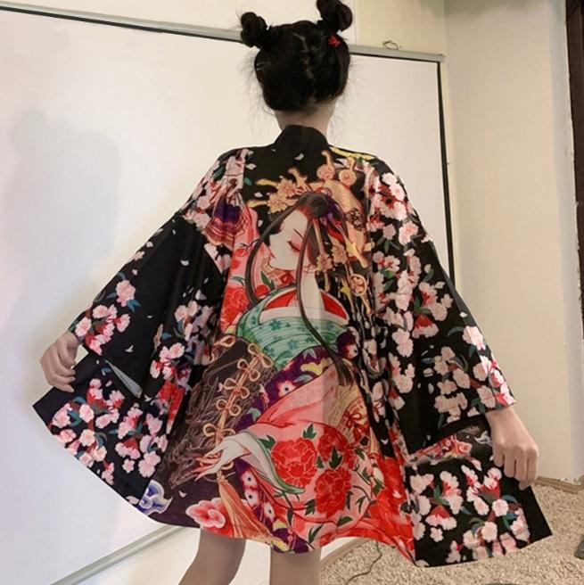 New Digital Printed Japanese Harajuku Kimono Robe Poncho Pajama Cardigan
