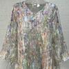 Plus Size Women Casual Loose V Neck Long Sleeve T-shirt with Flower Print Irregular Hem Color Matching Pullover for Spring Fall