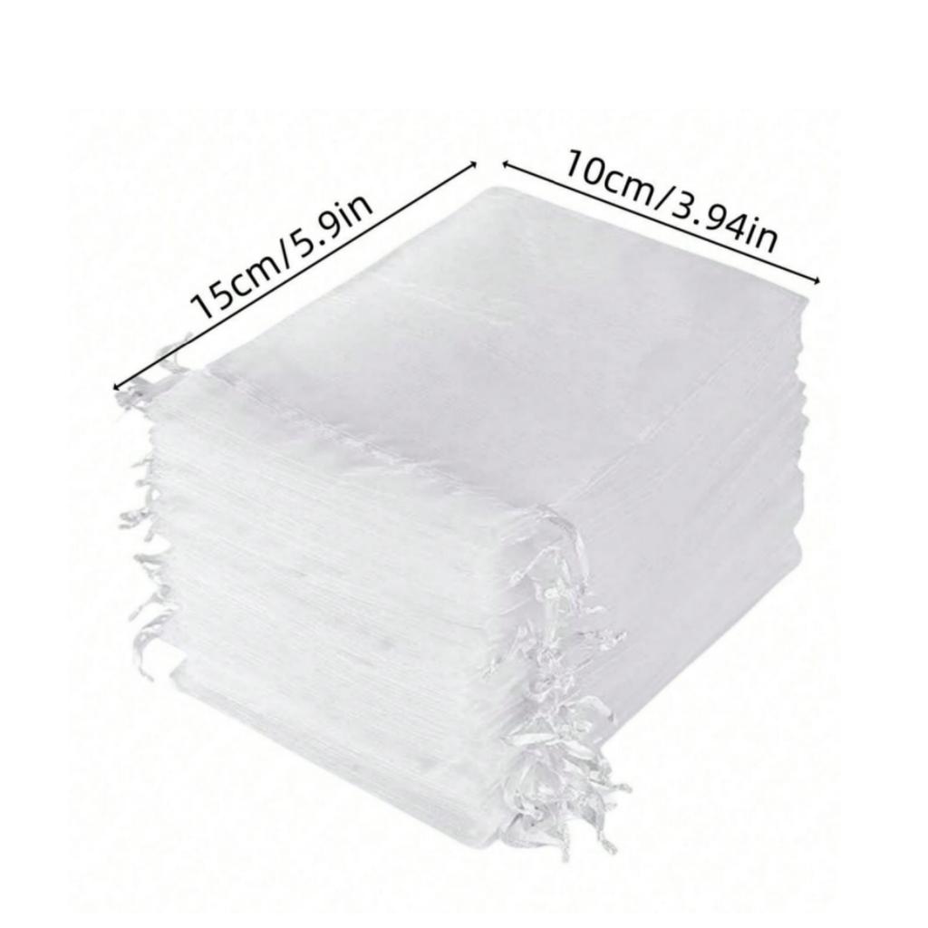 100PCS Premium Sheer Organza White Bags Wedding Favor Bags Jewelry Gift Bags for Party, Christmas, Festival, Bathroom Soaps Bag