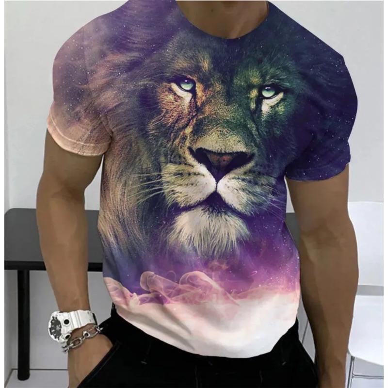 Men's Summer Loose Casual Round Neck Short Sleeved Men's Striped 3D Animal T-shirt Top S-6XL