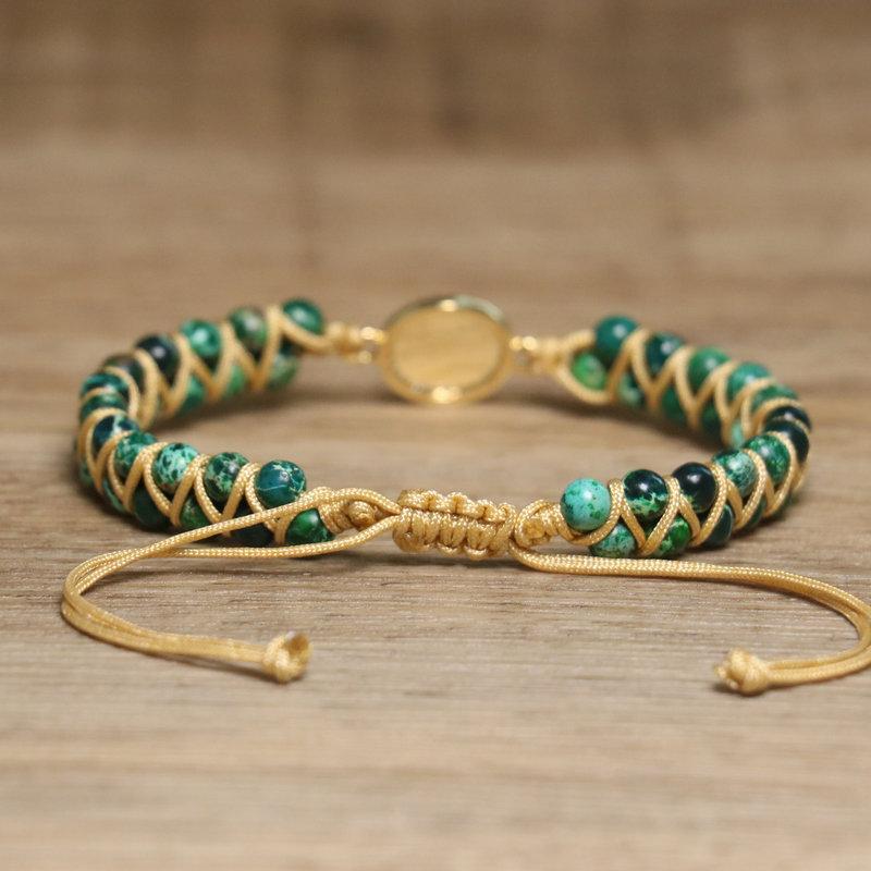 Red Impression Jasper Braided Bracelet – Opal & Crystal Accent Boho Jewelry, Passion Vitality Gift for Women