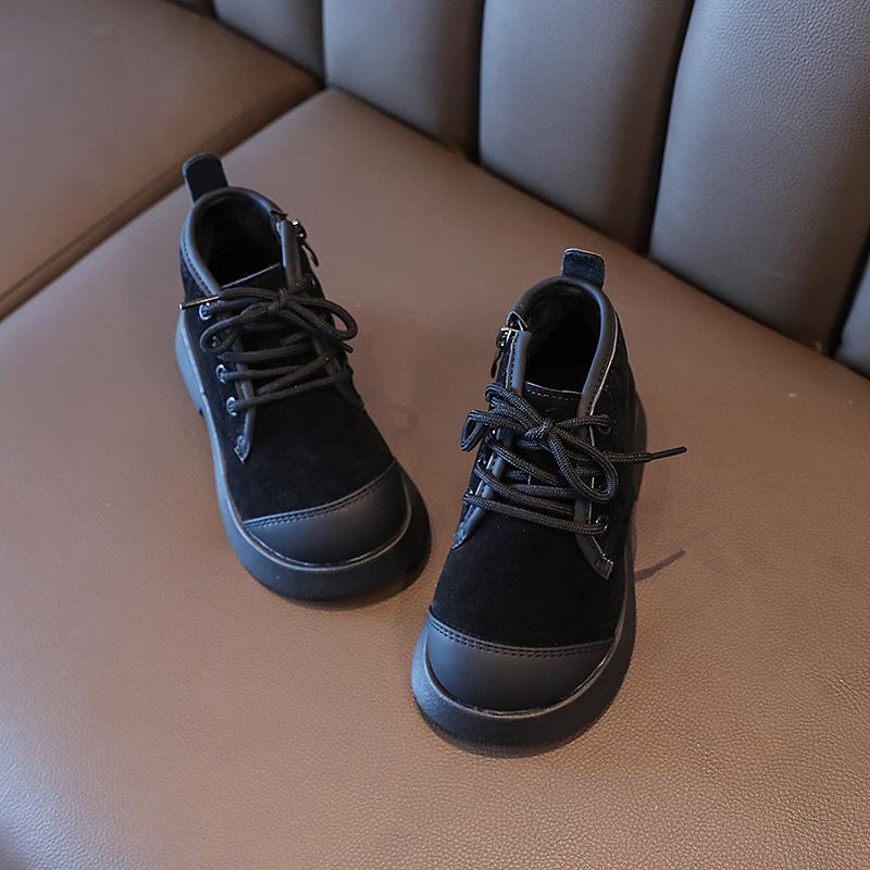 Girls' Short Boots British Style Children's Plush Boots Autumn and Winter Style Little Girl Leather Boots Boys Warm Short Boots