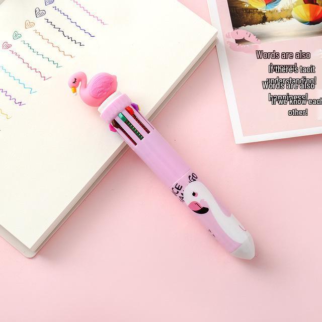 Korean Cartoon Dinosaur & Hippo 10-Color Multifunctional Ballpoint Pen for Students