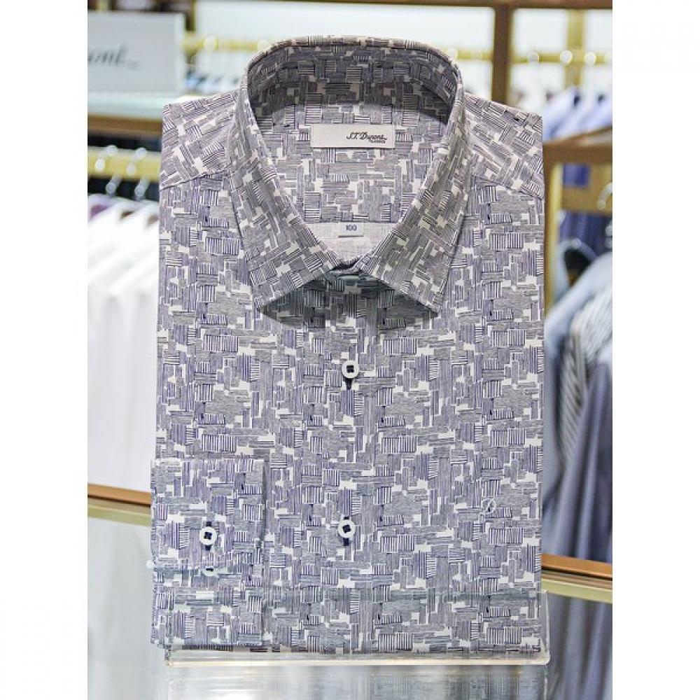 S.t. Dupont Navy Print Slim Long Sleeve Shirt Se0sm21ls456wh 95