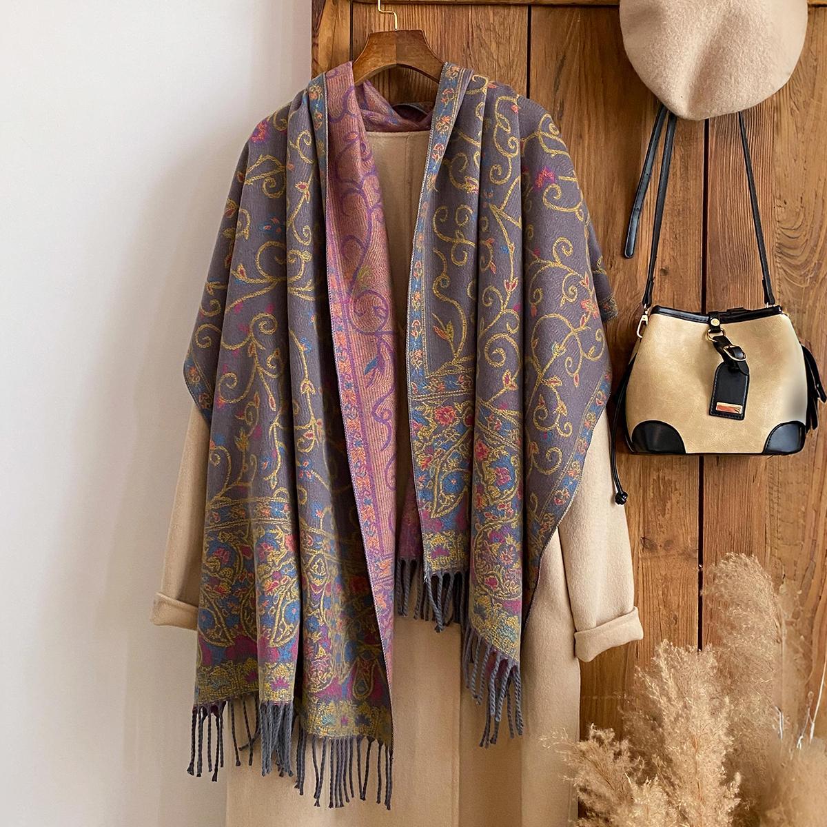 

Winter National Style Paisley Print Thick Pashmina Shawl Women S Warm Long Tassel Scarf & Poncho Stoles Cold-Proof