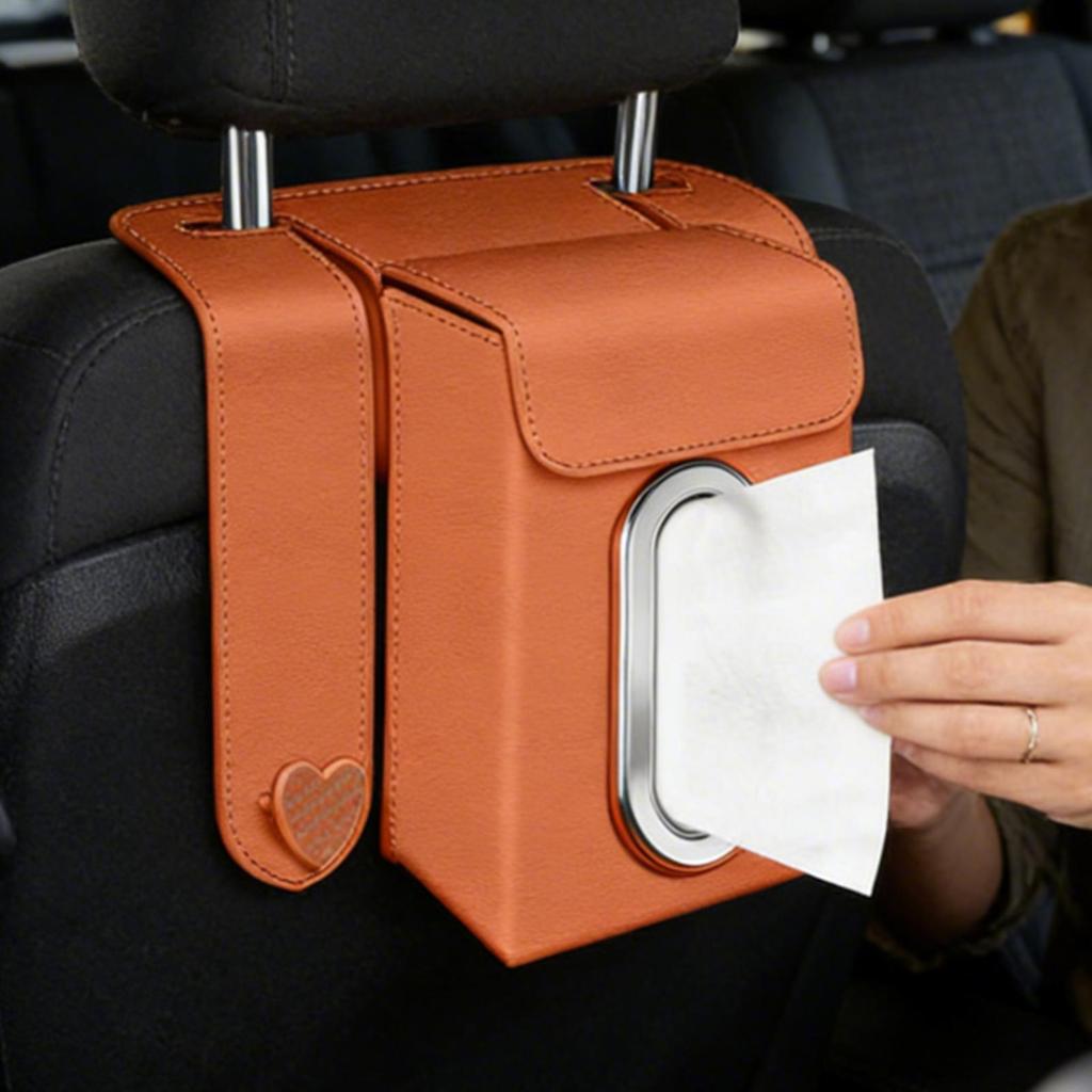 Car Tissue Holder Facial Paper Organizer with 2 Hooks Tissue Box Holder for Car for Backseat Headrest Travel Road Trip Interior