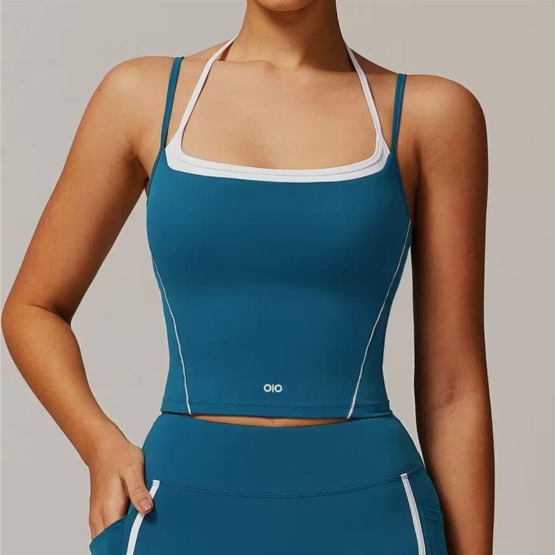 Aloiob Sports Vest Women Shockproof Fake Two Pieces Top Yoga Clothes Set High Intensity Fitness Three Points Short Pants