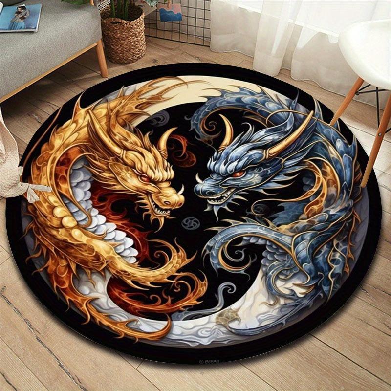 

Round Dragon Pattern Non-Slip Area Rug, Anti-Shedding Polyester Carpet for Office Bedroom Porch, Washable Indoor Decor Mat Diameter 60cm