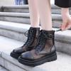 Summer  New Women's Ankle Boots Breathable Mesh Lace-up Chunky Platform Style Belt Buckle Back Zipper Sandals for Ladies