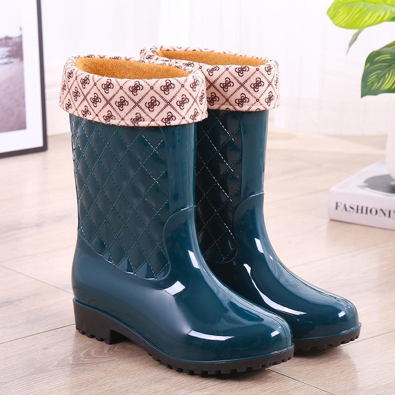 Codzienne kalosze do połowy łydki z podszewką z polaru, antypoślizgowe, wodoodporne