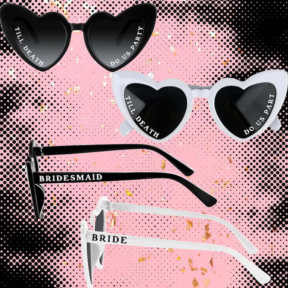 

2 шт. Солнцезащитные очки Till Death Do Us Party, Сувениры для девичника, Невеста, Подружка невесты, Очки-сердечки, Жуткий готический свадебный фотореквизит 2PCS 15X6cm