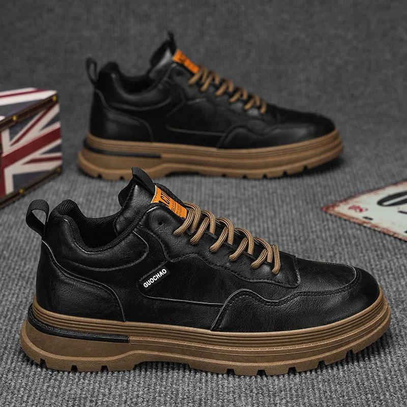

Мужская обувь из искусственной кожи, повседневная обувь для мужчин, модные кроссовки на платформе, однотонные коричневые мужские прогулочные туфли, ботильоны Hombres 2025 44 чёрный