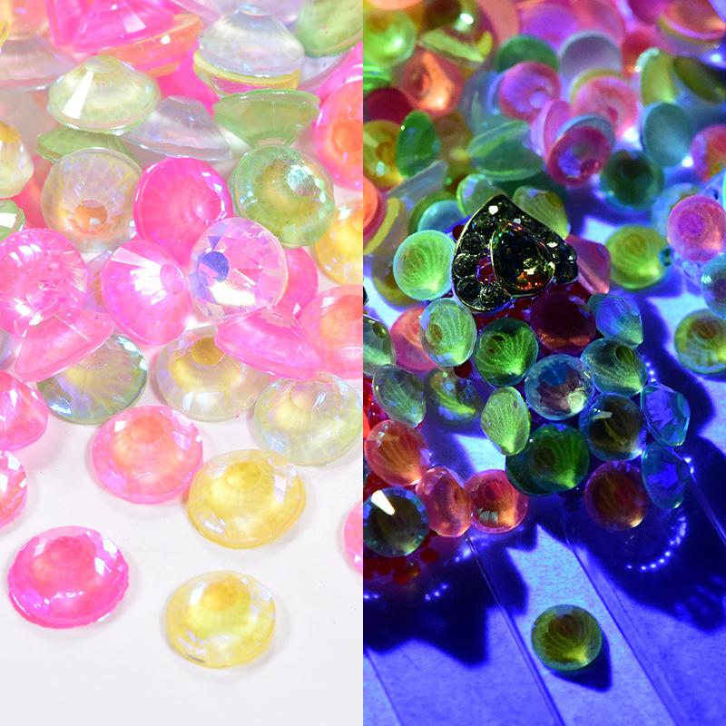 Nail Art Luminous Flat Bottom Diamond Glass Crystal Fluorescent Diamond Diy Rhinestone Nail Jewelry Accessories