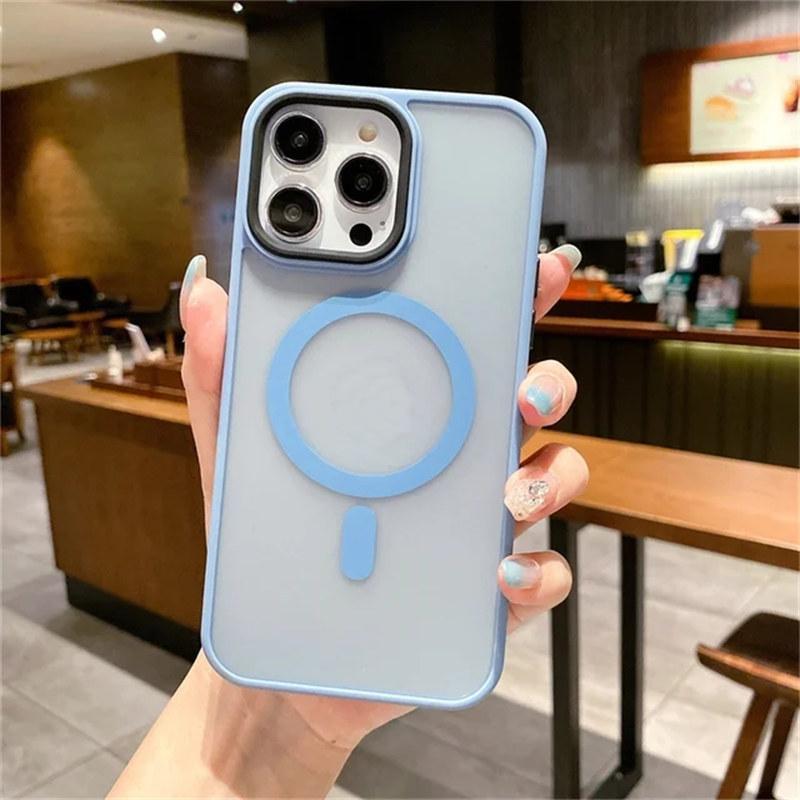 Frosted Translucent Magnetic For Magsafe Case For iPhone 15 14 13 12 11 Pro Plus Max Wireless Charge Solid Armor Bumper Matte Cover