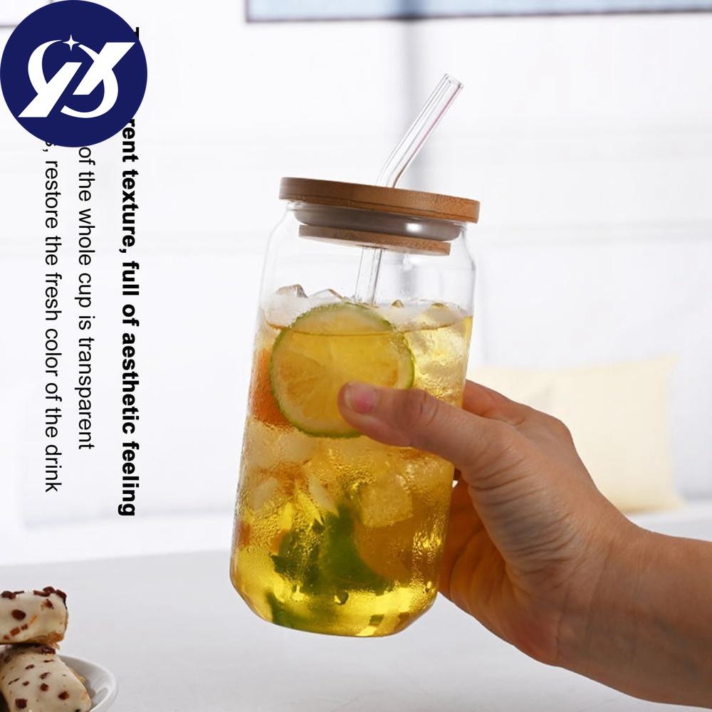 Durable Tea Juice Milk Glass Cup Can Shape Coffee Mug Wine Glass Drink Cup With Straw High Borosilicate Glass Drinkware