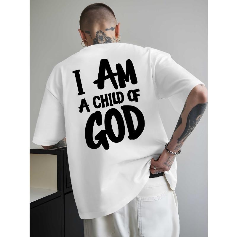 European Size Men'S 'I Am a Child of God' Bold Print Summer T-Shirt Loose Short-Sleeve Round-Neck Breathable Casual Top