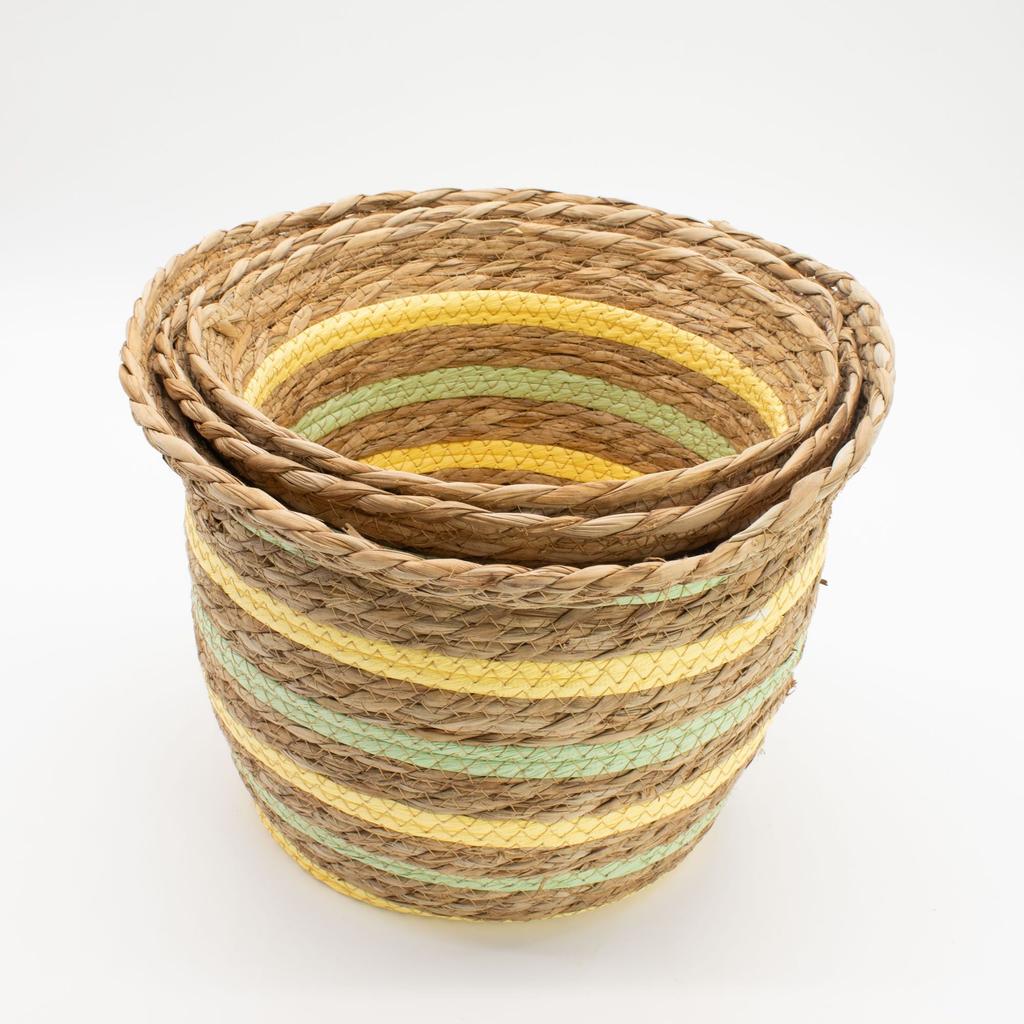 Seagrass & Straw Vase Shaped Baskets – Natural Yellow & Green – Set of 3