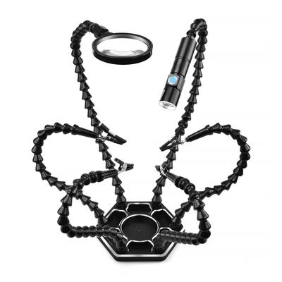 Helping Hands Soldering Third Hand PCB Tool with 6 Flexable Arms Light Rotatable Clips and Stable