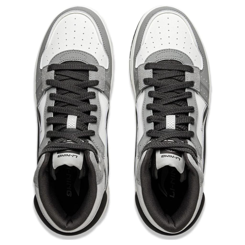 New LiNing Tianji SOFT HI Slip Resistant Abrasion Resistant Mid Top Skateboard Shoes Men's White Gray Black AGCU367-3
