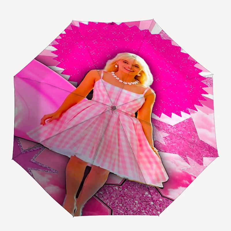 

1pc pink checkered dress Automatic Folding Umbrella - Compact 8-Rib Design, Durable Plastic & Iron1483L