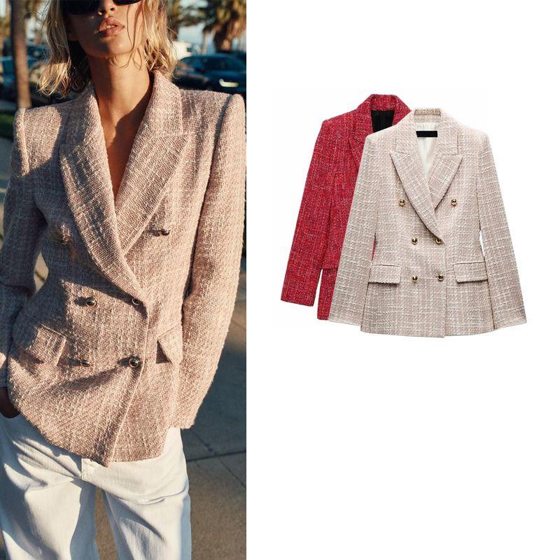 Spring New Arrival Women's Clothing Classic Style Texture Double Breasted Long Sleeves Lapel Casual Suit Jacket 9192156
