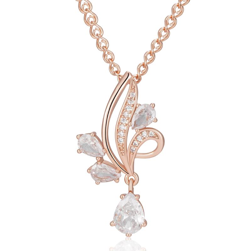 Shiny Natural Zircon Flower Pendant Necklace For Women Fashion  Rose Gold Color Ethnic Bridal Wedding Jewelry
