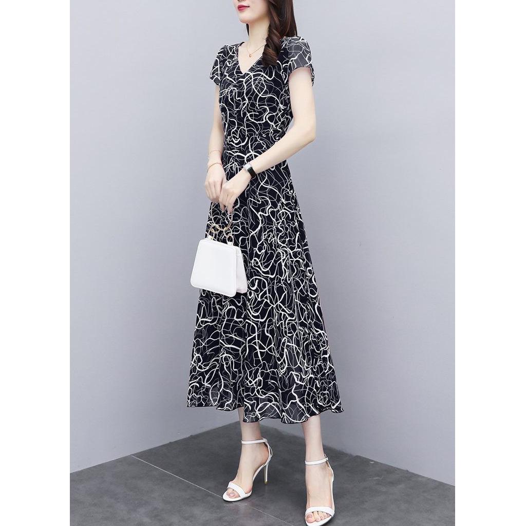 Women's Summer Floral Print Short Sleeve Plus Size Slimming Loose Dress