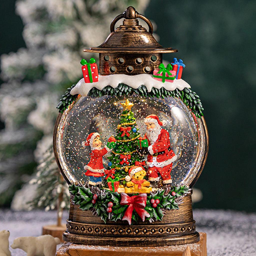 Christmas Snow Globe Craft Gift with Music & Light Glittering Music Box Santa Carriage Ornament for Holiday Decor Xmas Gift