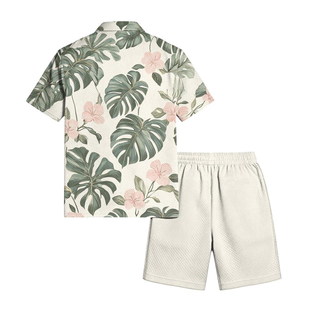 Men's Casual Lightweight Breathable Short-Sleeve Shirt And Shorts Set