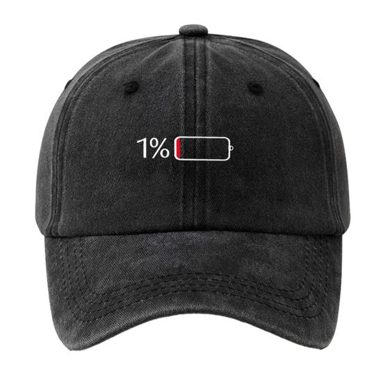 Low Battery Pattern Baseball Hat, Adjustable Back Buckle Retro Distressed Style Baseball Cap, Washed Cotton Fabric Outdoor Sunshade Cap