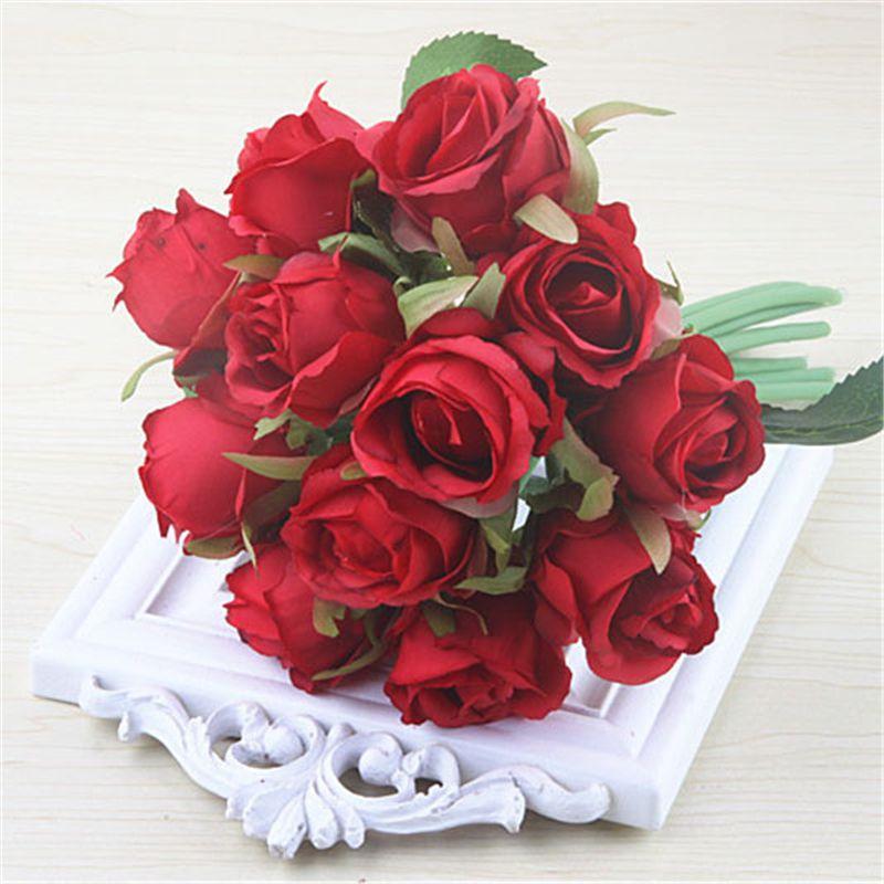 Stunning 12 Head Artificial Flowers Rose Silk Bouquet For Elegant Wedding Dcor