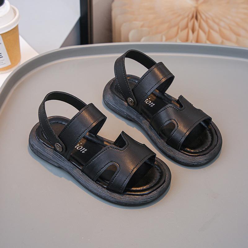 Boys Sandals Retro Non-slip Soft Sole Kids Casual Shoes Soild Color Versatile 2025 Summer Children Beach Shoes Open Toes Trendy