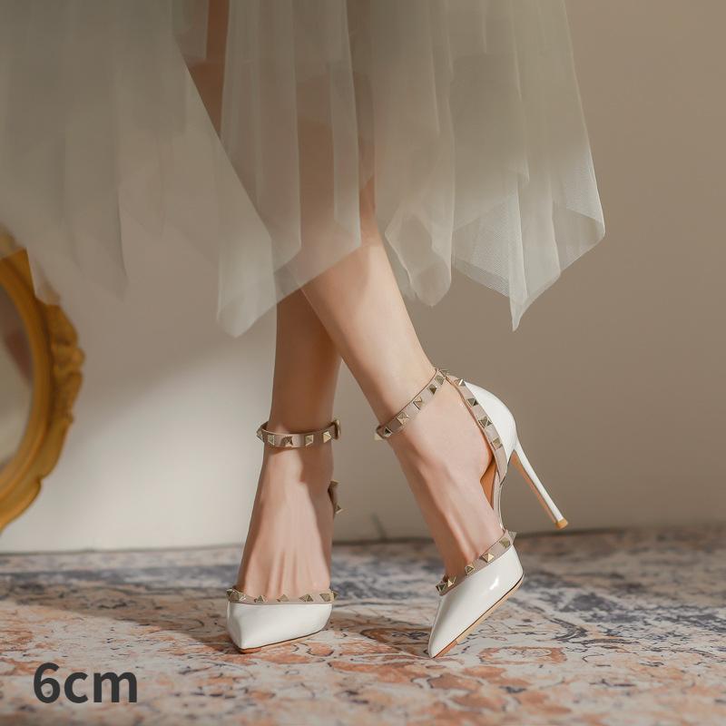 Letní nýtované vysoké podpatky dámské zabalené sandály na tenkém podpatku s jednořadou přezkou