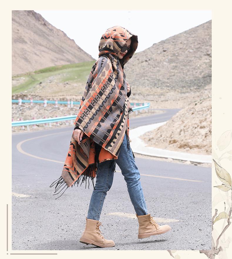 Yunnan Dali Ethnic Style Women's Warm Hooded Scarf Cloak