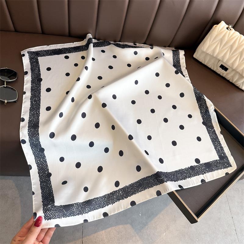 Geometric Polka Dots Print Shawl Square Scarf For Women Soft Satin Wraps Neckerchief Female Hair Bands Ribbon Headband Bandana