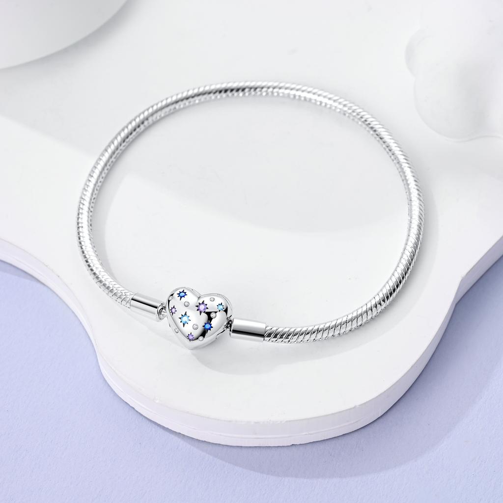 Charm Bracelet 925 Silver Heart Shape Holy Mother Snake Chain Clasp Bracelet Fit Original Bead DIY Fashion Jewelry