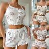 Ripp-Pyjama-Set mit Herz-förmigem Wimpernaufdruck: Camisole & Shorts für Damen