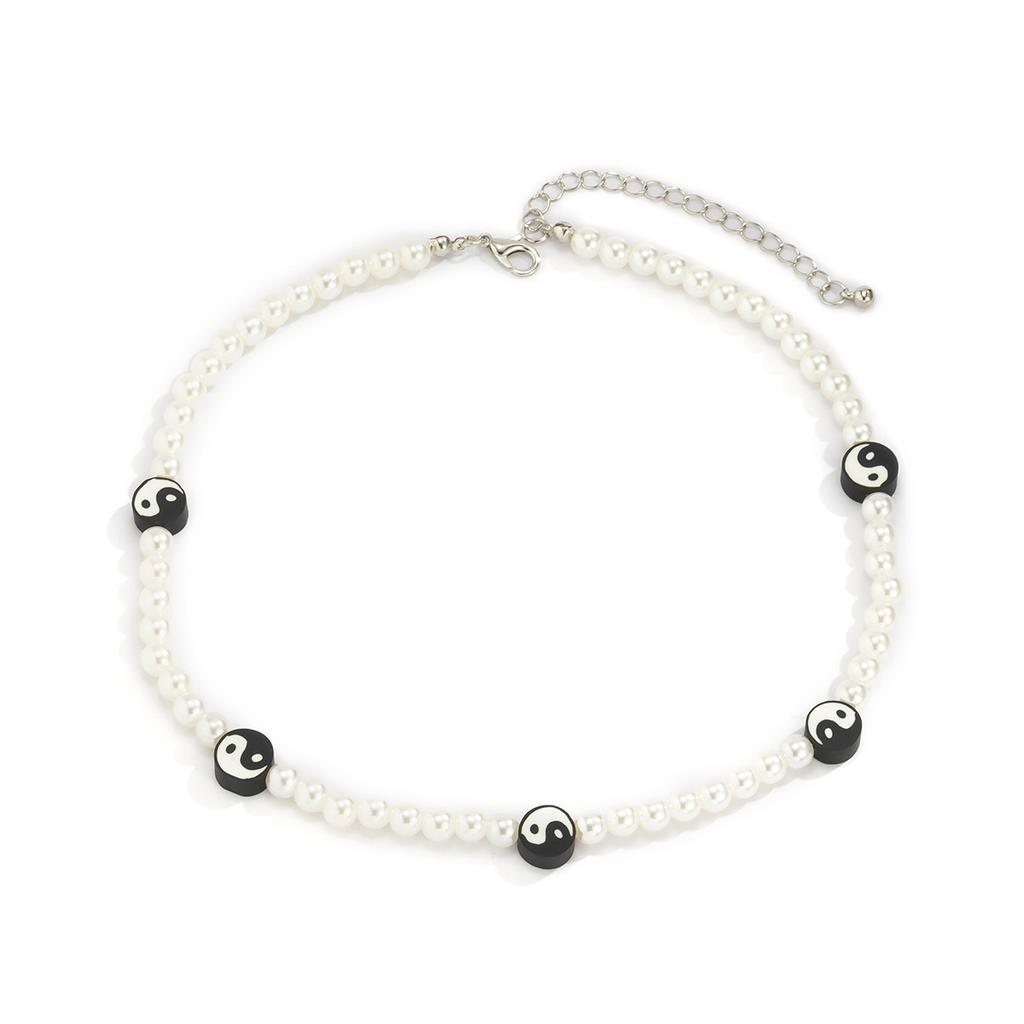 Prosta moda wielokolorowy beżowy koralik list naszyjnik w stylu Retro blokada naszyjnik biżuteria prezent dla kobiet