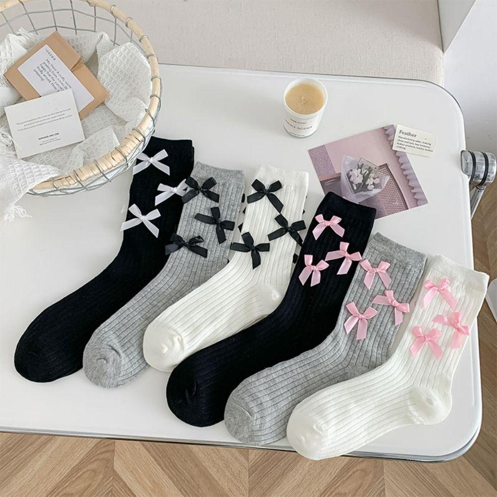

Носки JK Ribbon Bowknot в корейском стиле, носки Balletcore Bow Socks, удобные для девочек белый/розовый