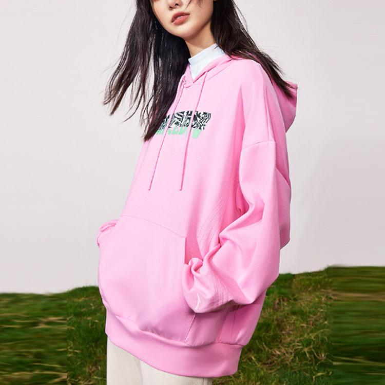Anta Training Series Letter Pattern Printed Loose Hoodie Women Hoodies Fairy-Pink 162317708-2