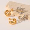 Three Layer Line Design Titanium Steel Earrings For Women Hypoallergenic Gold Fade Resistant Jewelry Ear Studs