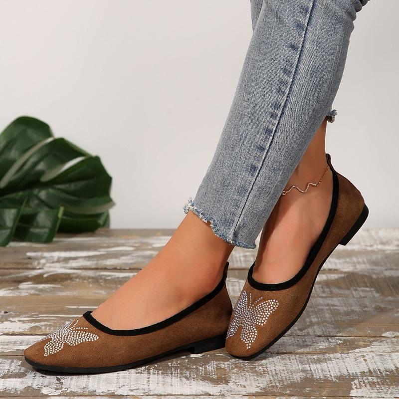 

Модная женская обувь 2025 Горячая распродажа Женские балетки с мелким вырезом Модные хрустальные повседневные туфли на плоской подошве Новые балетки с квадратным носком на низком каблуке Zapatos Mujer 42 светло-коричневого