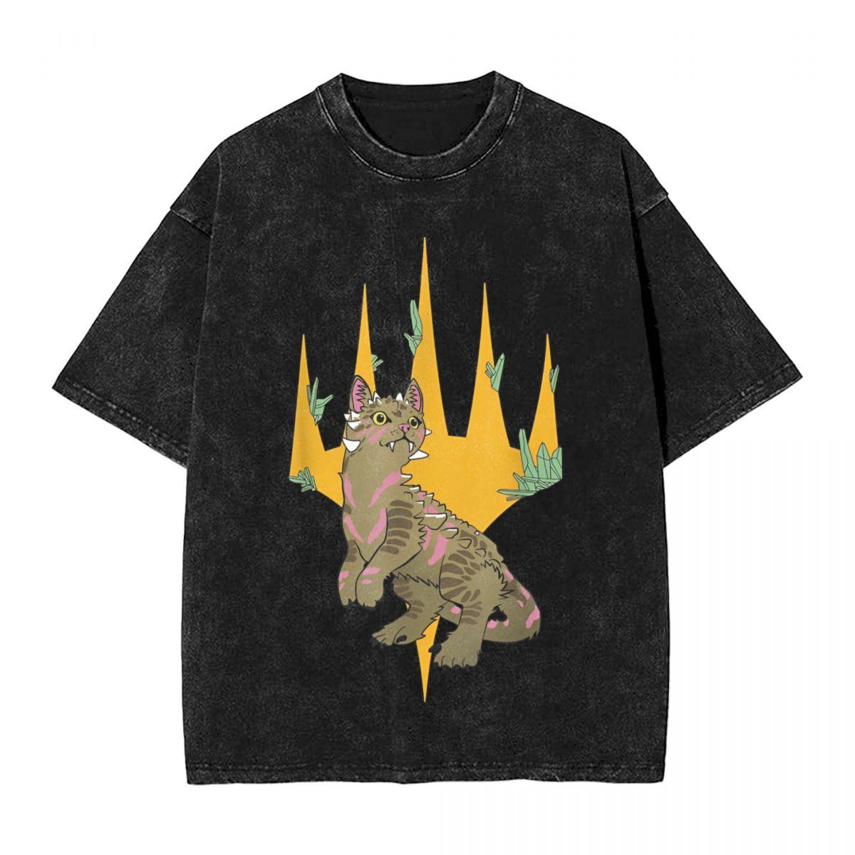 

Magic The Gathering Dinosaur Cat Logo Washed T Shirt Streetwear Novelty TShirts Men Women Short Sleeve Street Printed Tees S
