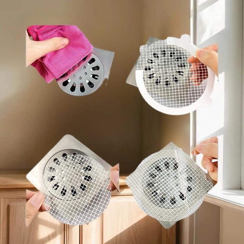 10 stycken Golvbrunnsplåster Engångs Anti-igensättningsfilterplåster Badrumsavlopp Hårfångare Köks- och Badrumsinstrument för Igenklistring