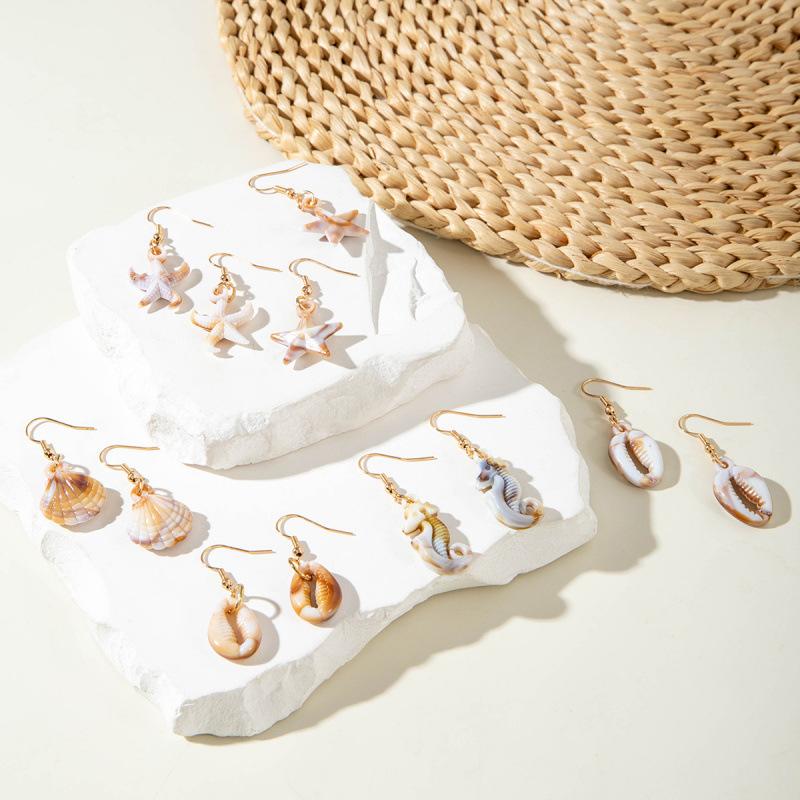 Summer Beach Wind Acrylic Starfish Shell Earrings, Geometric Scallop Pendant Earrings