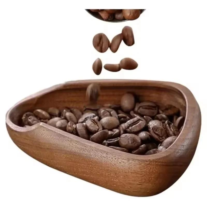 Wooden Coffee Bean Bowl Solid Wood Coffee Bean Measuring Container Espresso Dosing Cup Tea Leaf Display Tray Coffee Accessories