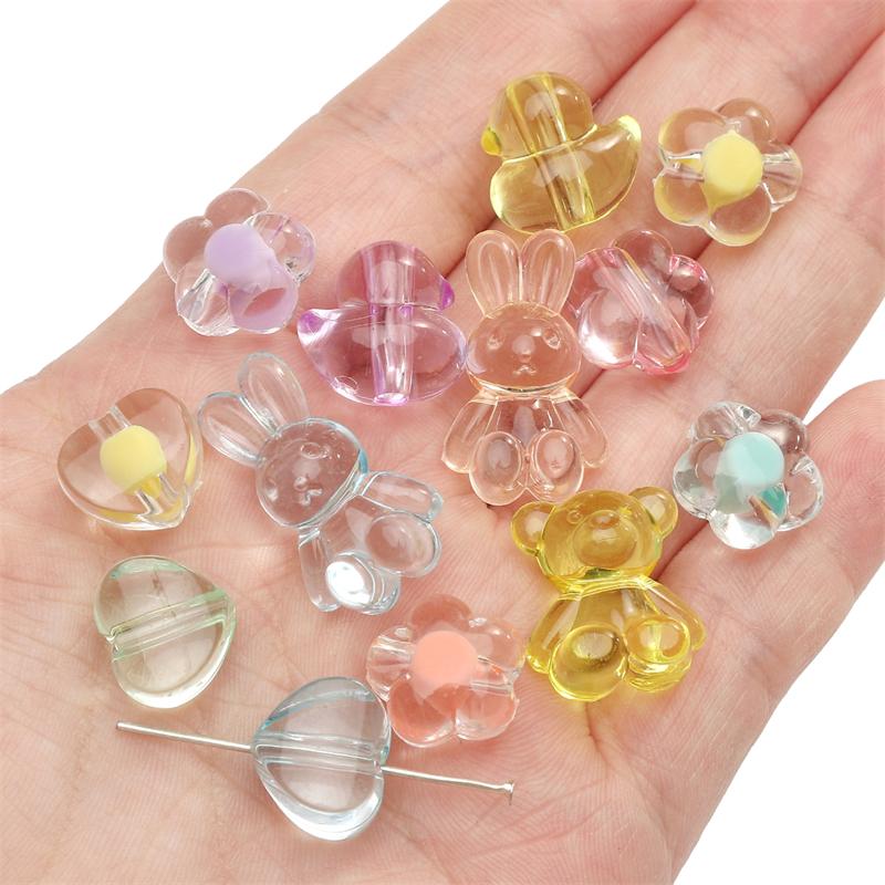 Acrylic Transparent Animal Rabbit Bear Heart Beads for DIY Jewelry 20 Pcs