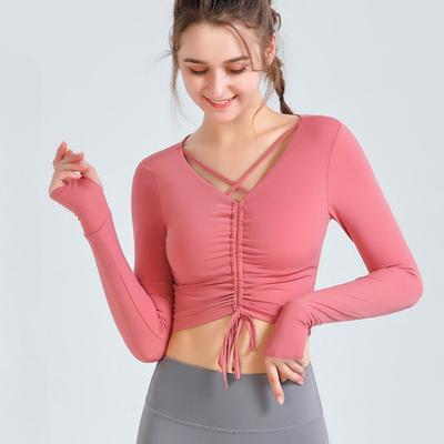 Spring and Autumn Women's Yoga Clothing Sports Fitness Cross Yoga Top T-shirt Long Sleeve with Chest Pad