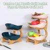 Fruit Basket Large Storage Space 36925 Layer Fruit Bowl with Natural Bamboo Shelves Plastic Fruit Basket